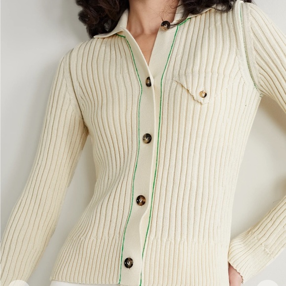 Theory 100% Cashmere Ivory Ribbed Long Sleeve Sweater Cardigan Large - Picture 2 of 11